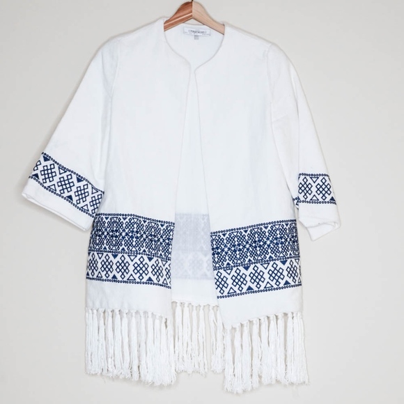 Zara Jackets & Coats Zara Blue And White Fringe Jacket Poshmark